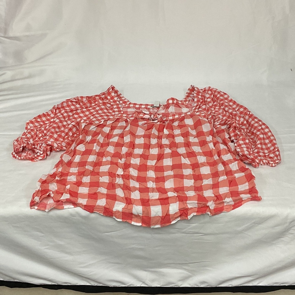 Cato Coral and White Checkered Top